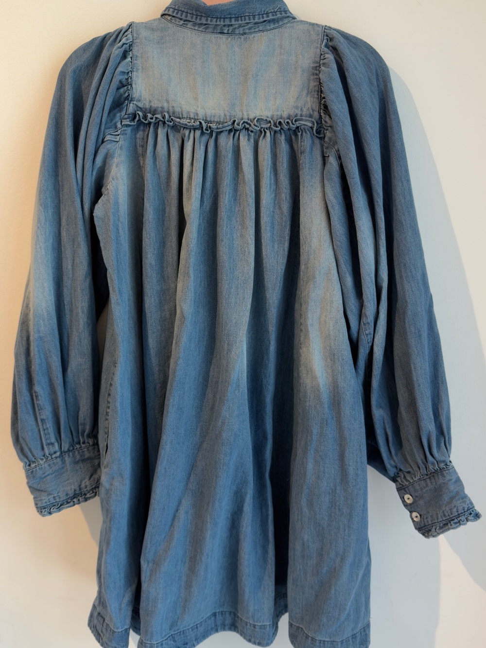 Free People Light Blue Denim Pintuck Babydoll Mini Dress - Picture 9 of 12